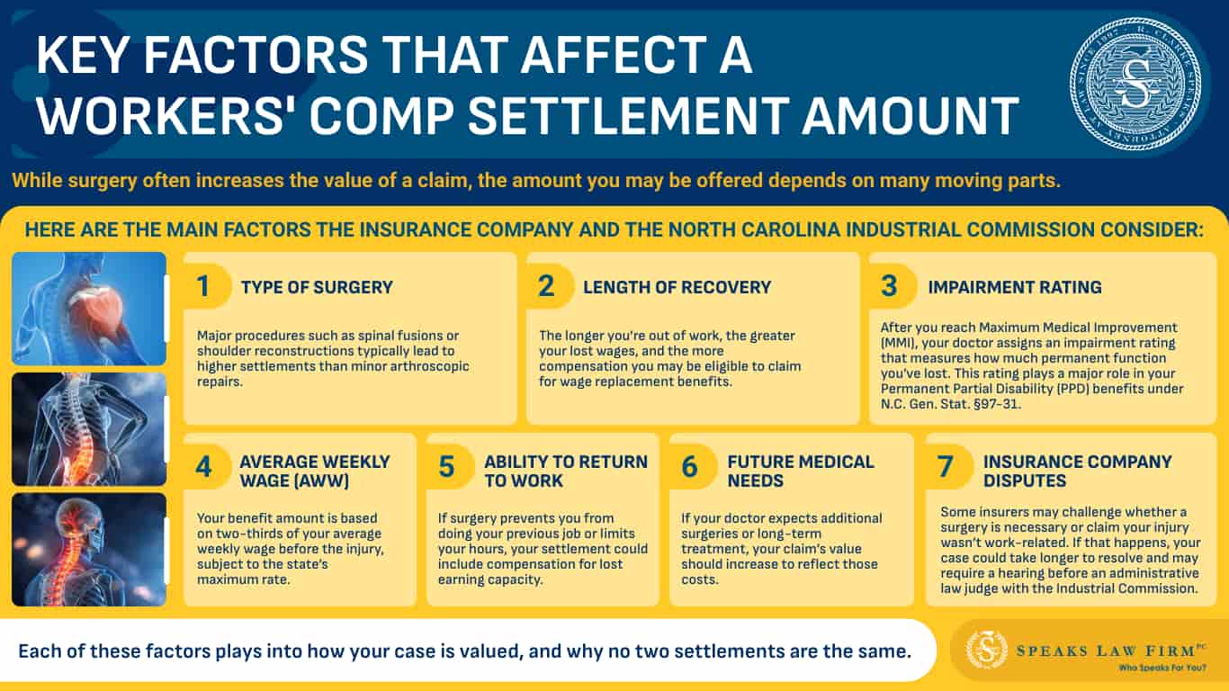 What Factors Impact the Average Workers' Comp Settlement for Surgery in Charlotte, NC? 3 Key Factors That Affect a Workers Comp Settlement Amount img